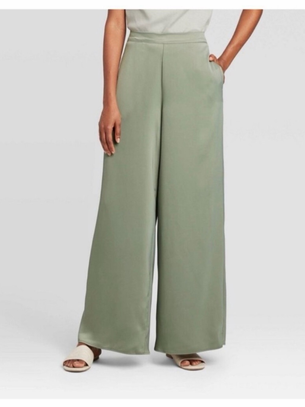 Prologue sage green satin pants - XS